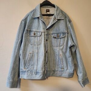 Vintage Lee Denim Jean‎ Jacket Size XL Light Wash Western Trucker Raider Cowboy